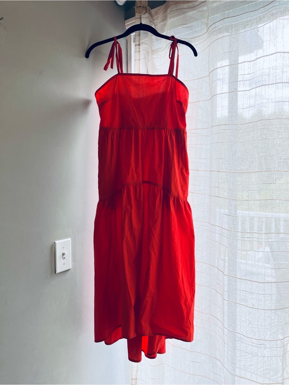 Red Tie-Strap Summer Dress Pockets NWT Size Small - Picture 2 of 11